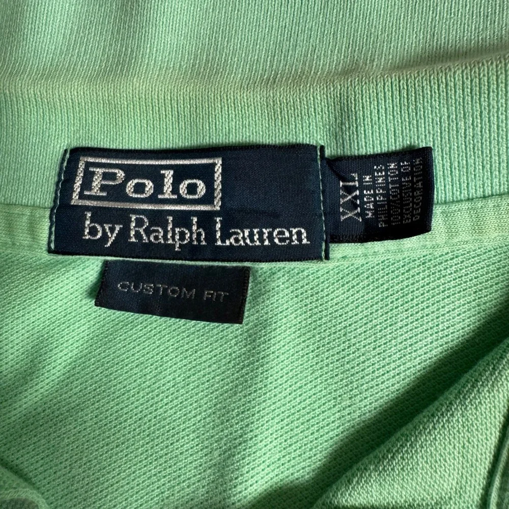 Polo Ralph Lauren Mens XXL Custom Fit Mint Green Pique Polo‎ Shirt Orange Pony